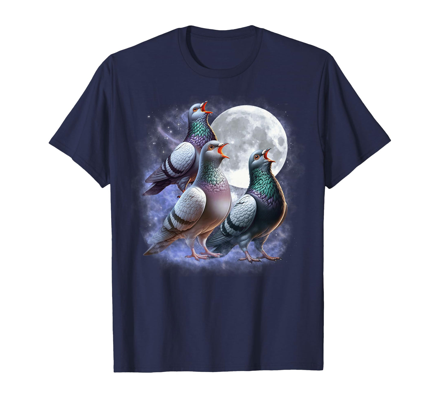 Three Pigeons Moon Funny Pigeon Howling Wolfs Moon Parody T-Shirt
