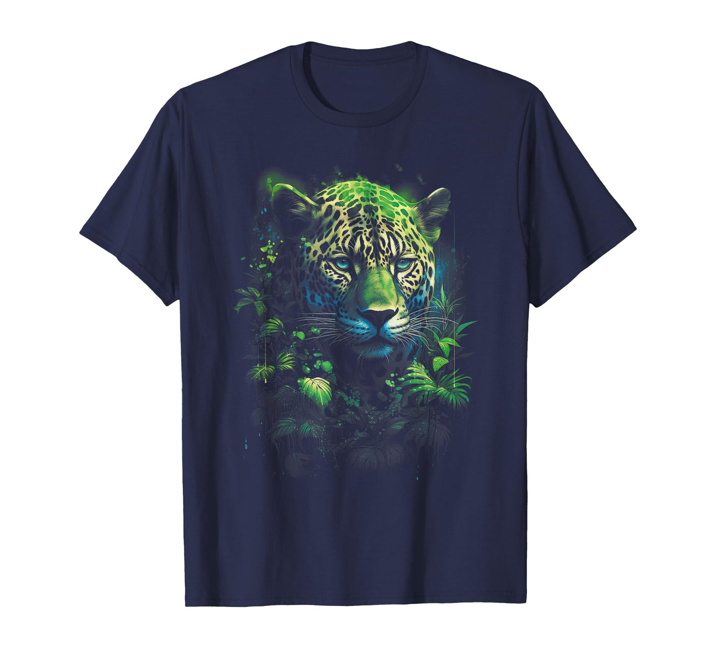 Animal Predator Jaguar Artwork Majestic Jaguar Jungle Wildlife Illustration T-Shirt - Black, Unisex-Adults, Unisex-Kids, Short Sleeve, Straight, Modern, Casual, All Seasons