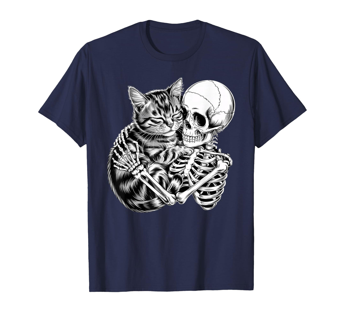 Womens Halloween Cat Skeleton Hugging Cat Halloween Girls T-Shirt