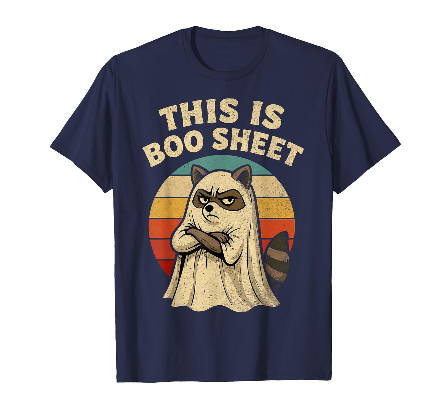 Retro Halloween Raccoon This is Boo Sheet Ghost Men Women T-Shirt