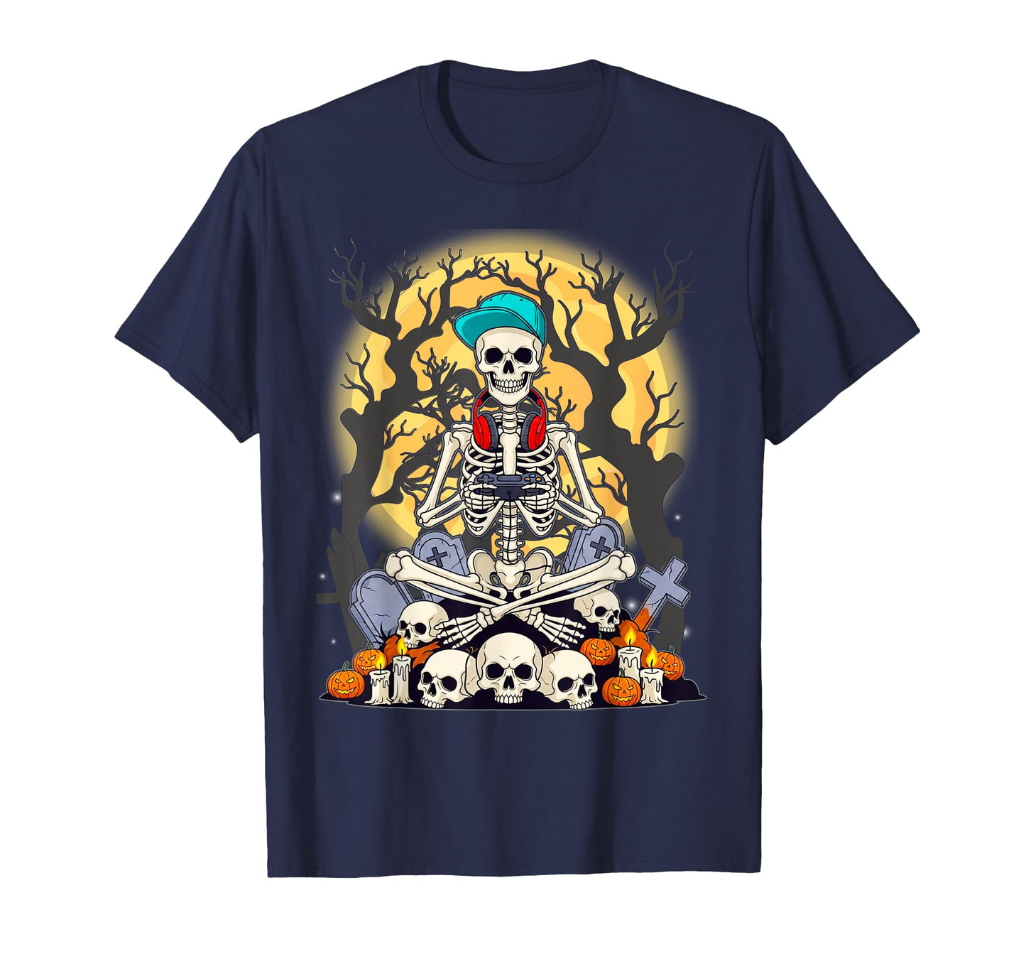 Skeleton Gamer Lazy Halloween Costume Gaming Video-Games T-Shirt