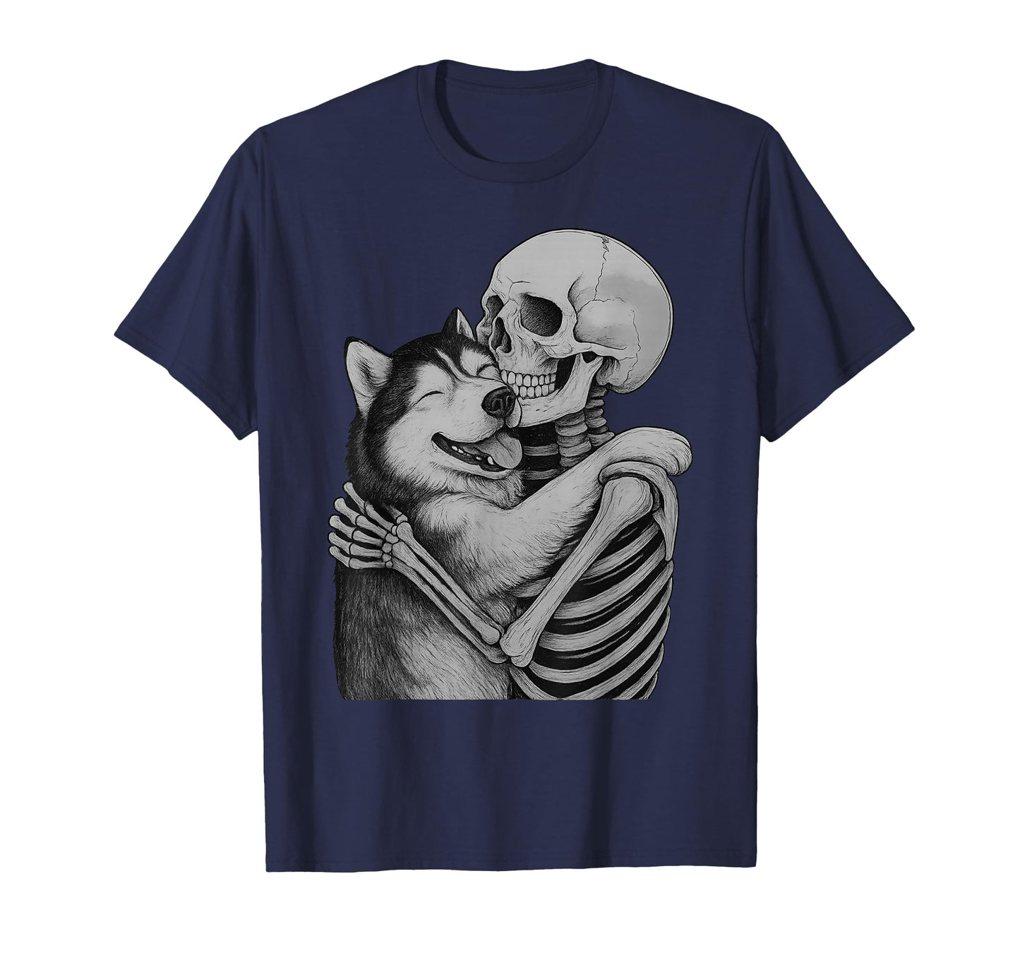 Husky Skeleton Hug Halloween Dog Lover T-Shirt