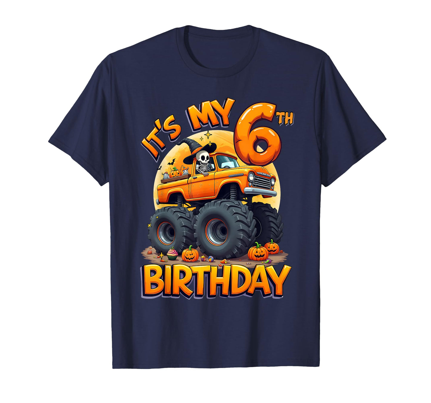Kids It's My 6th Birthday Boy Halloween Monster Truck T-Shirt