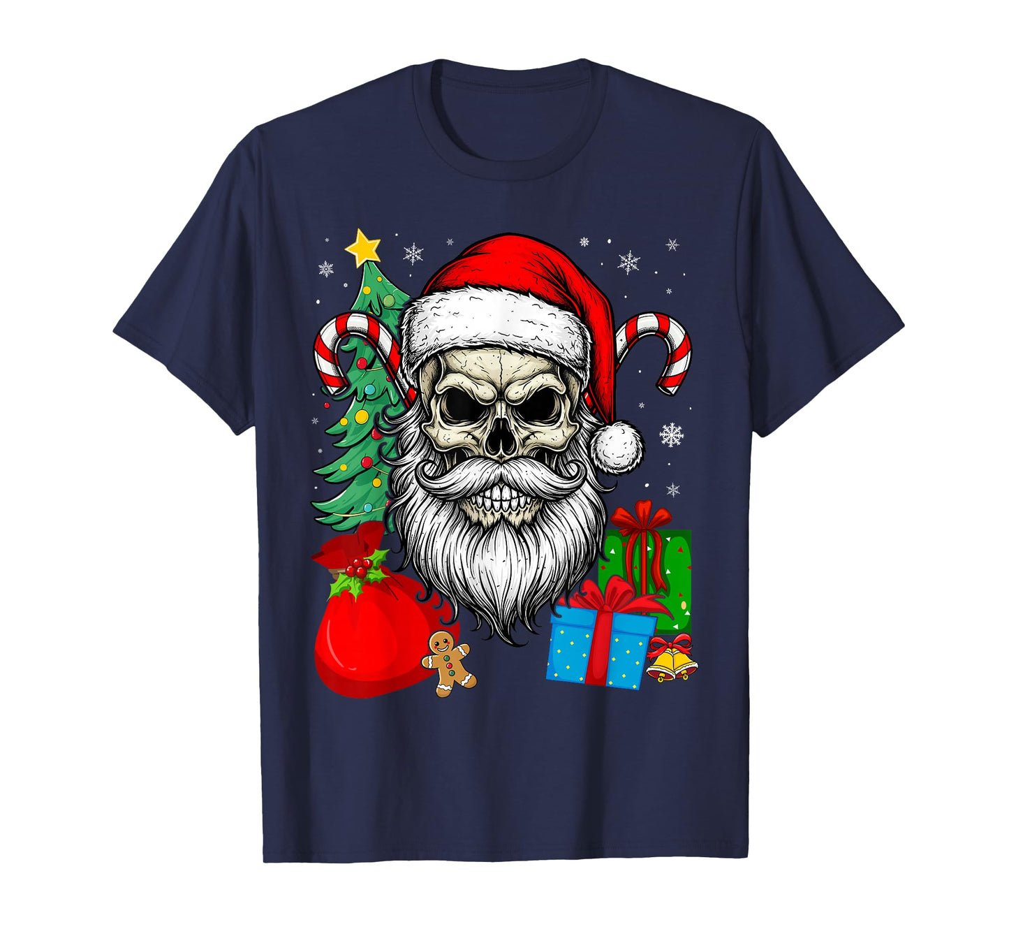 Santa Skull Skeleton Candy Cane Christmas T-Shirt