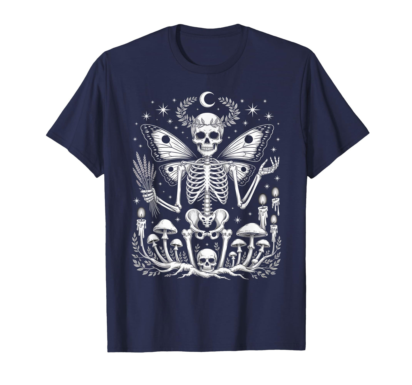 Skeleton Fairy Witchy Occult Moon Phases Mushrooms T-Shirt