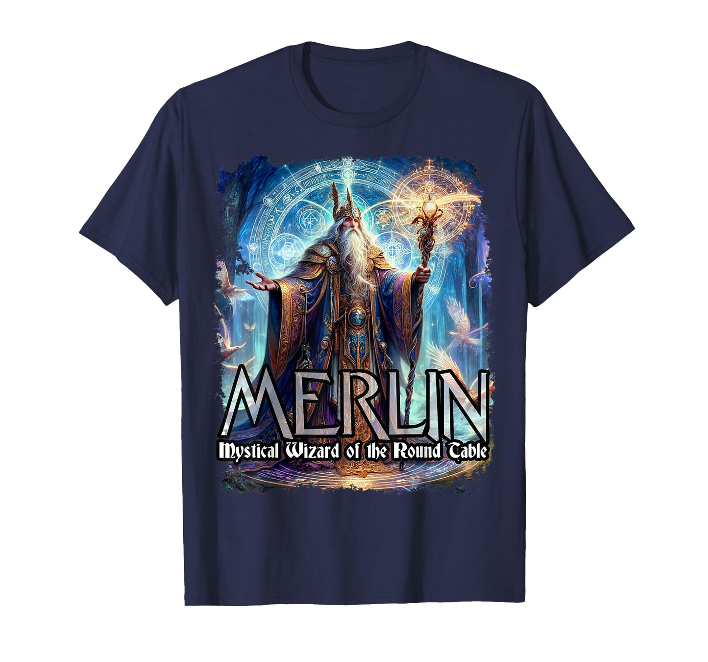 Mythothreads Arthurian Mythology Merlin Mystical Wizard of the Round Table Magical Sorcerer T-Shirt, Small, Black