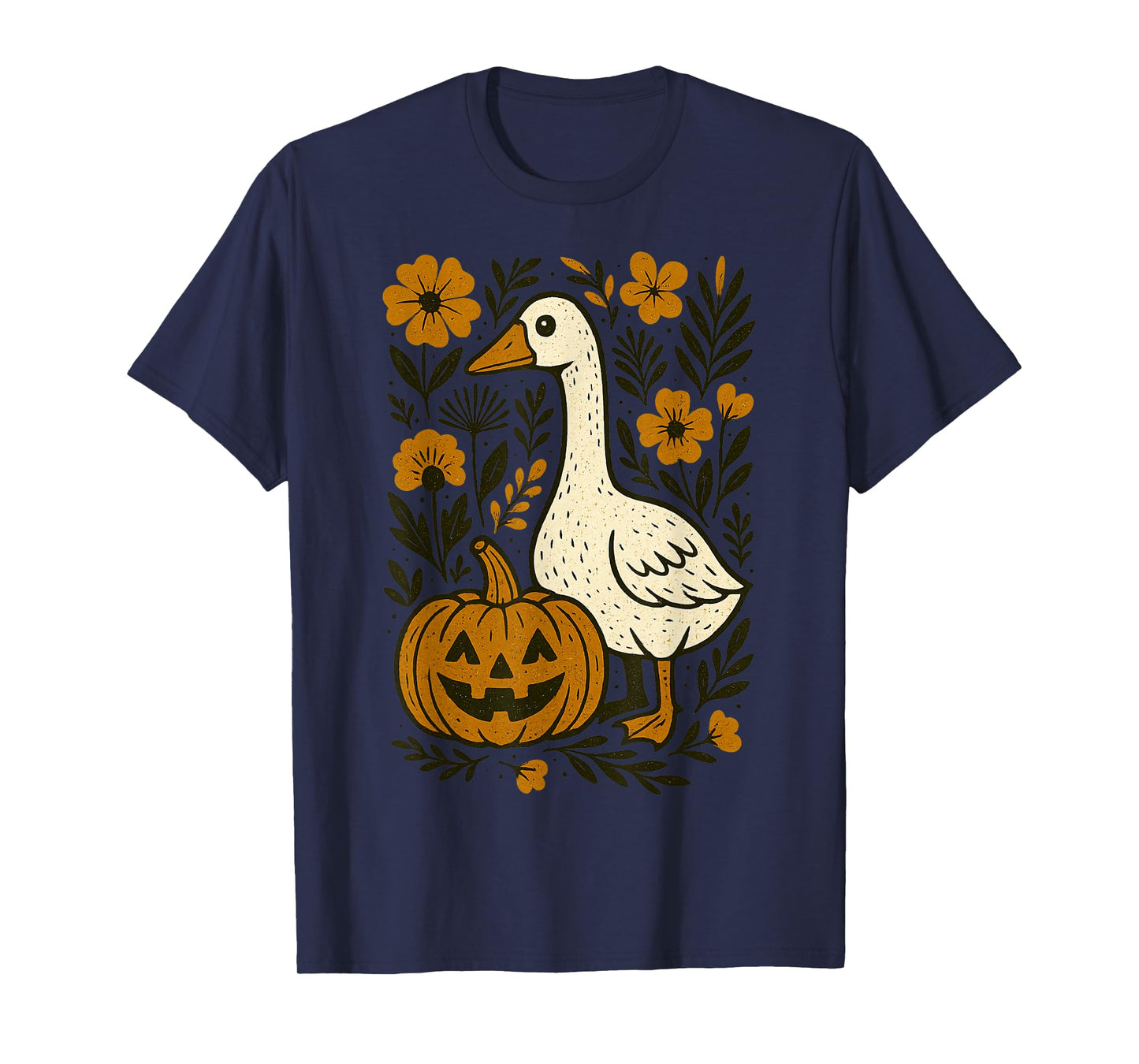 Funny Halloween Goose Boho Floral Pumpkin Floral Fall T-Shirt
