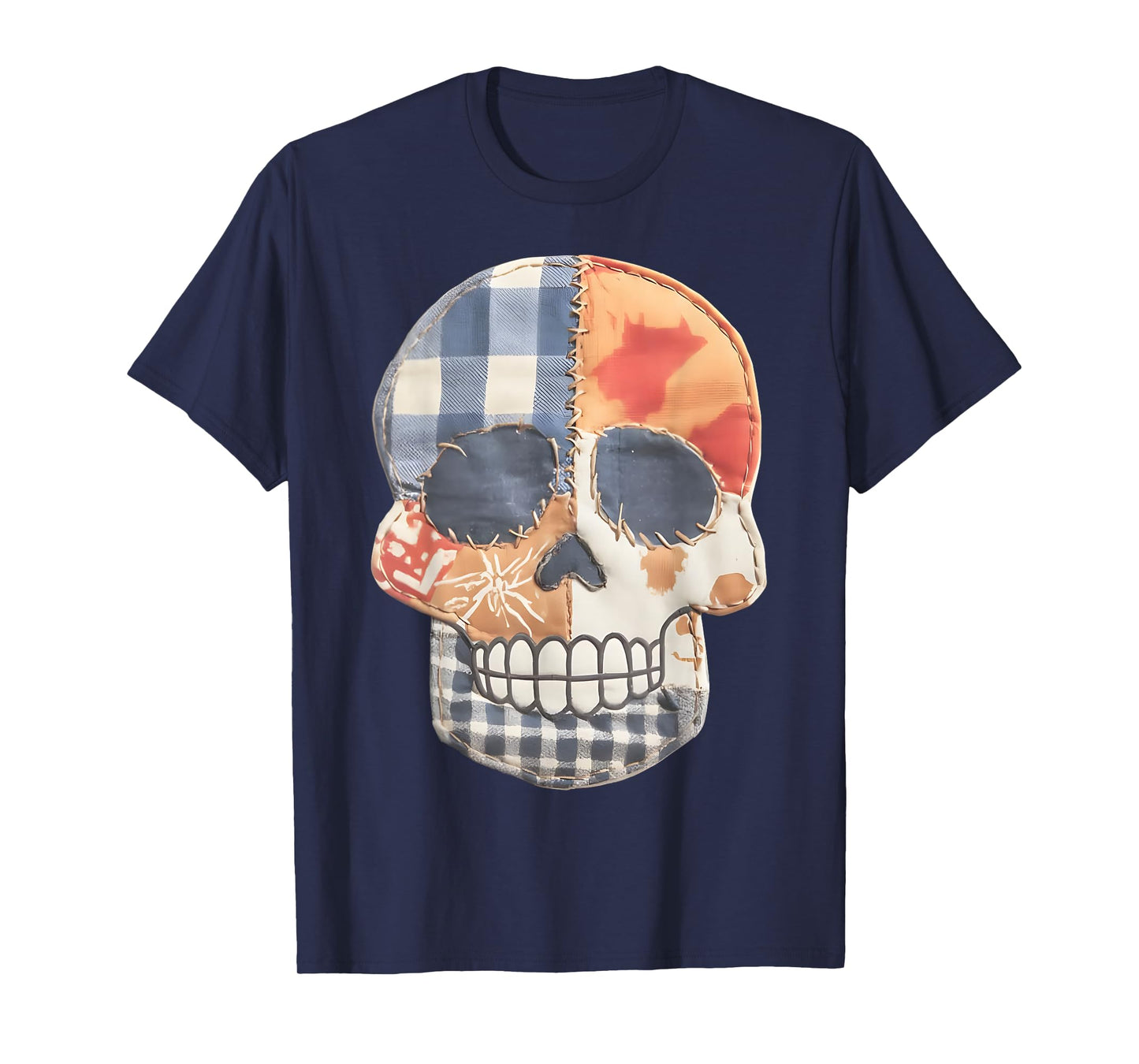 Vintage Patched Up Skull Cute Skeleton Halloween Costume T-Shirt
