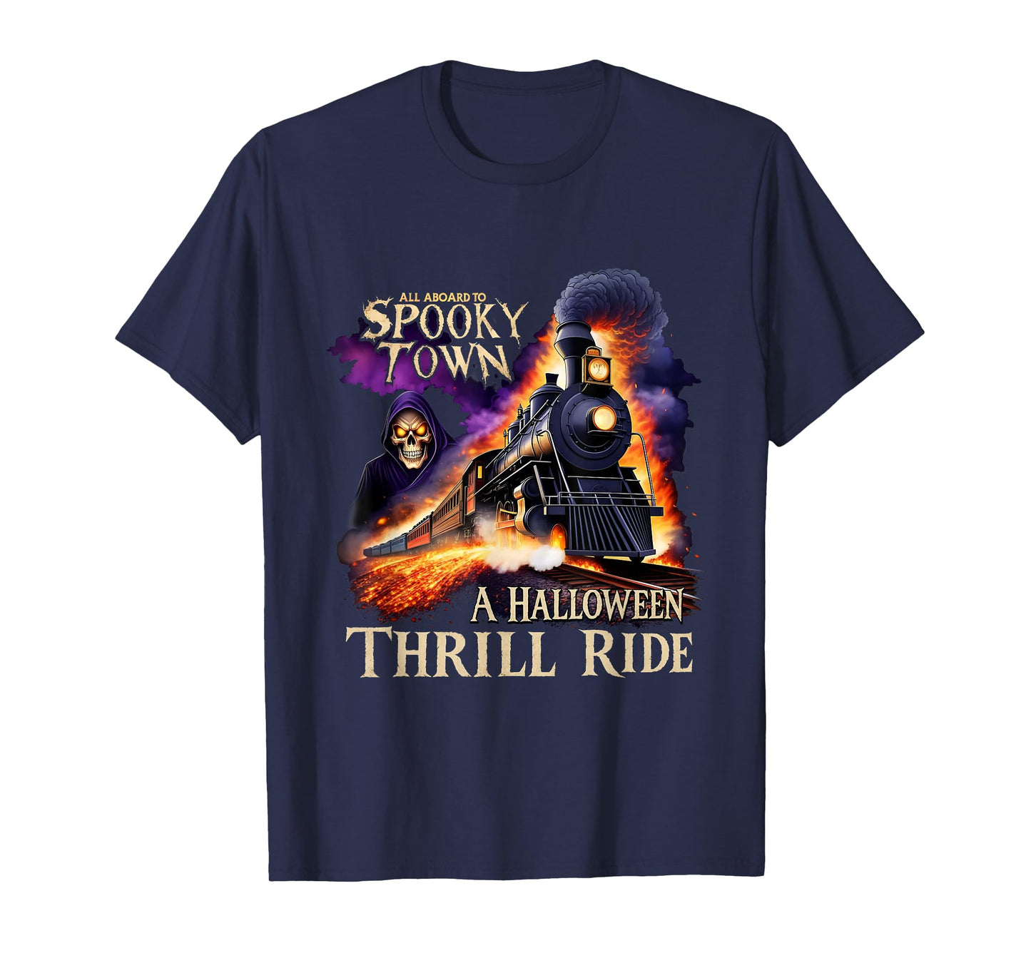 Funny Halloween Skeleton Ghosts Spooky Town Train T-Shirt