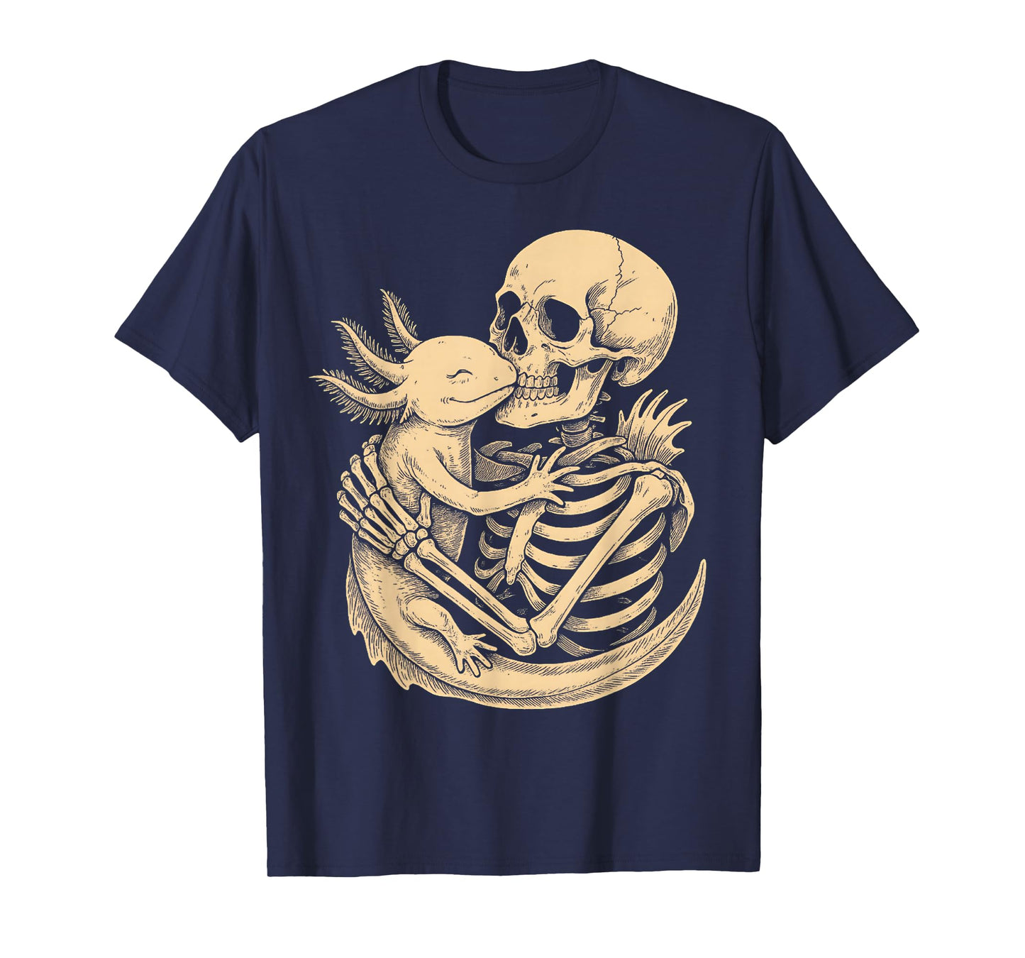 Skeleton Hugging Axolot Halloween Graphic Axolot Mom Dad T-Shirt