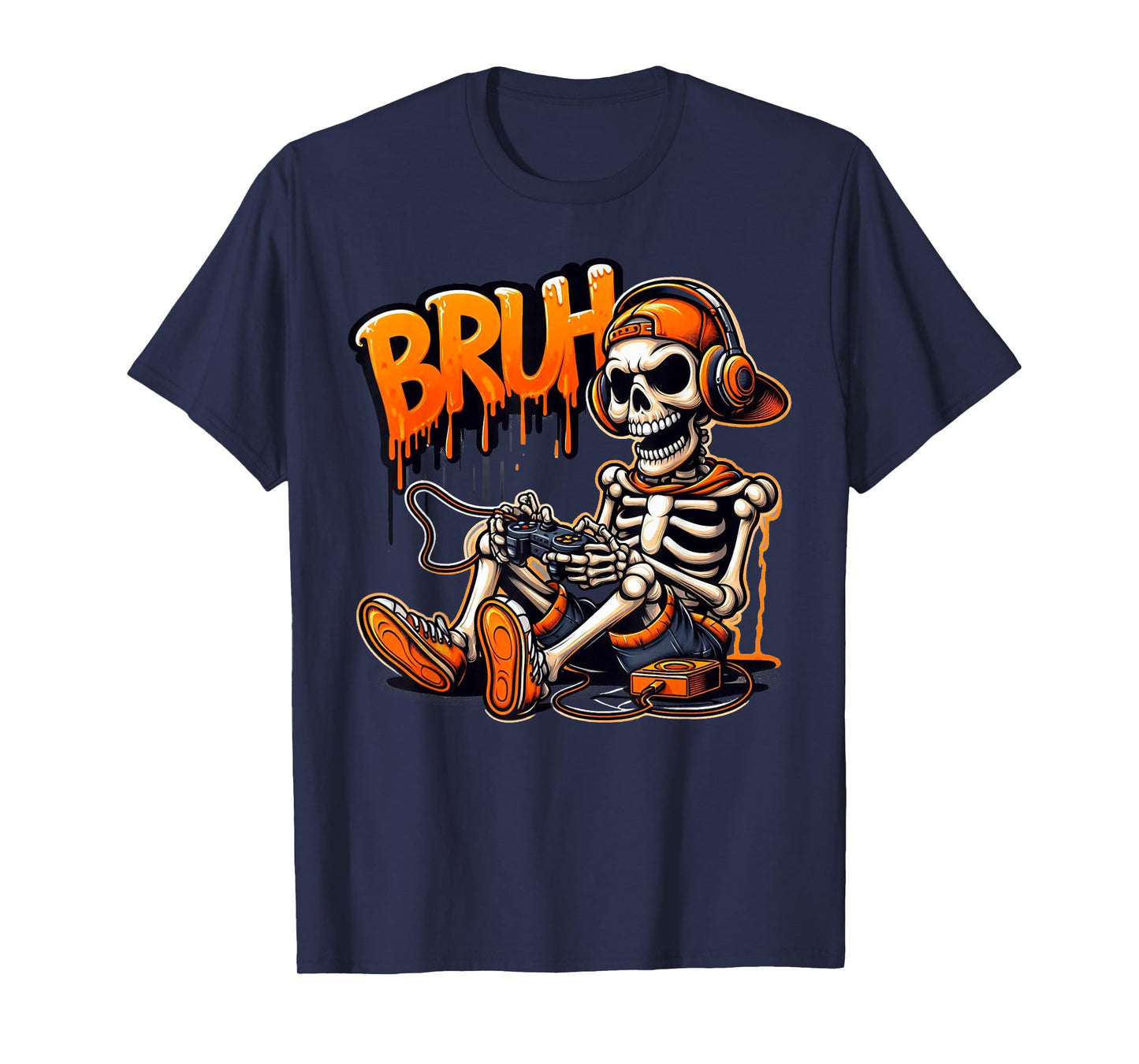 Bruh Halloween Boys Kids Gamer Mens Skeleton Video Gaming T-Shirt