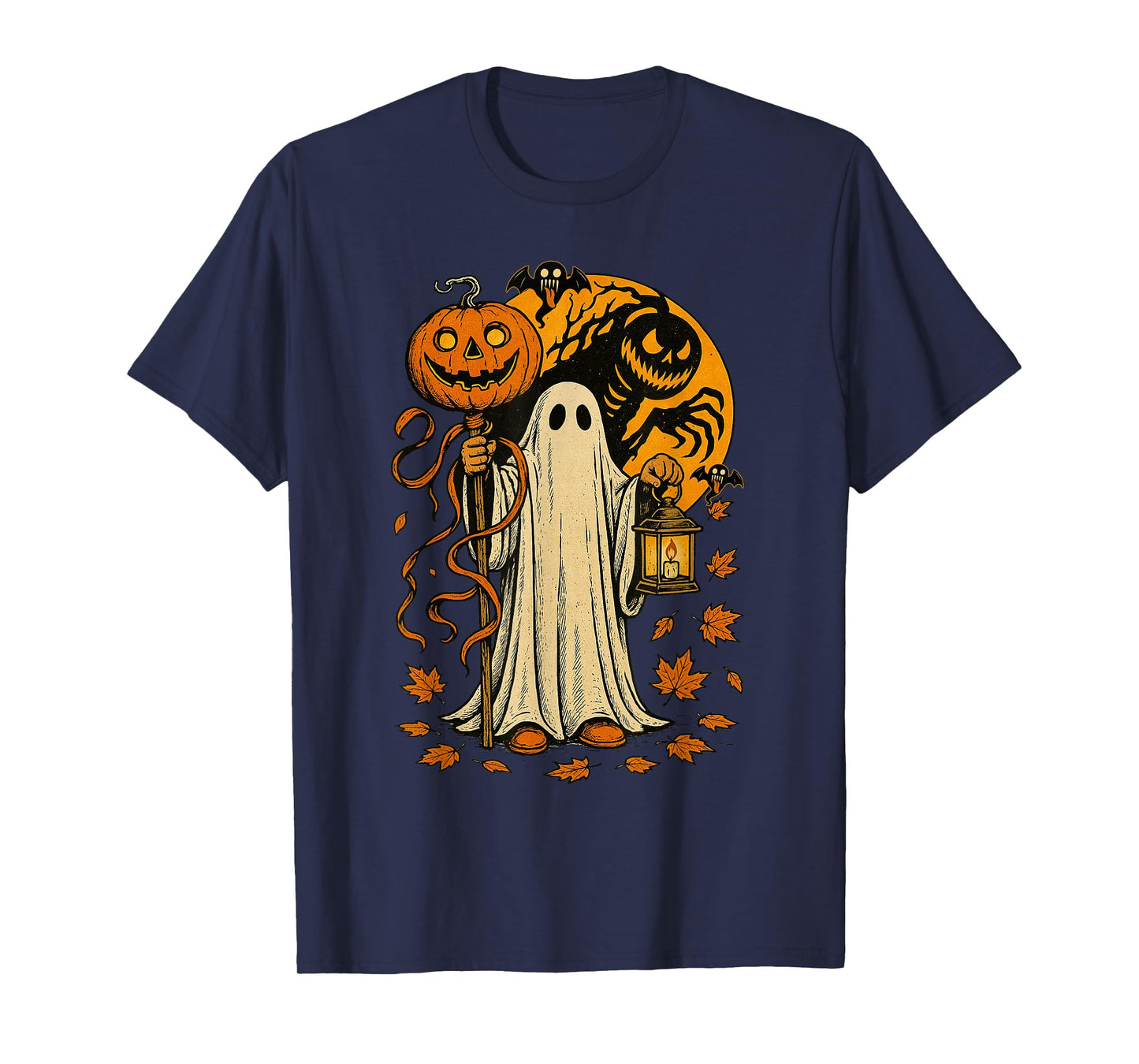 Halloween Pumpkin Ghost Autumn Leaves Graphic Art T-Shirt