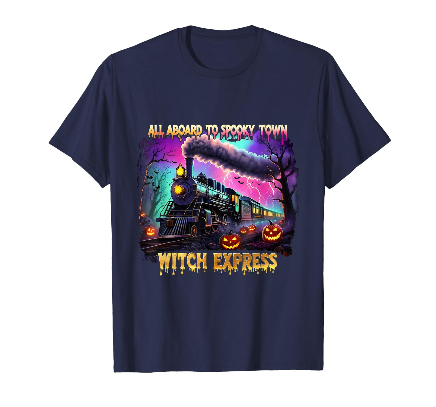 Spooky Town Train Funny Halloween Skeleton Ghosts T-Shirt
