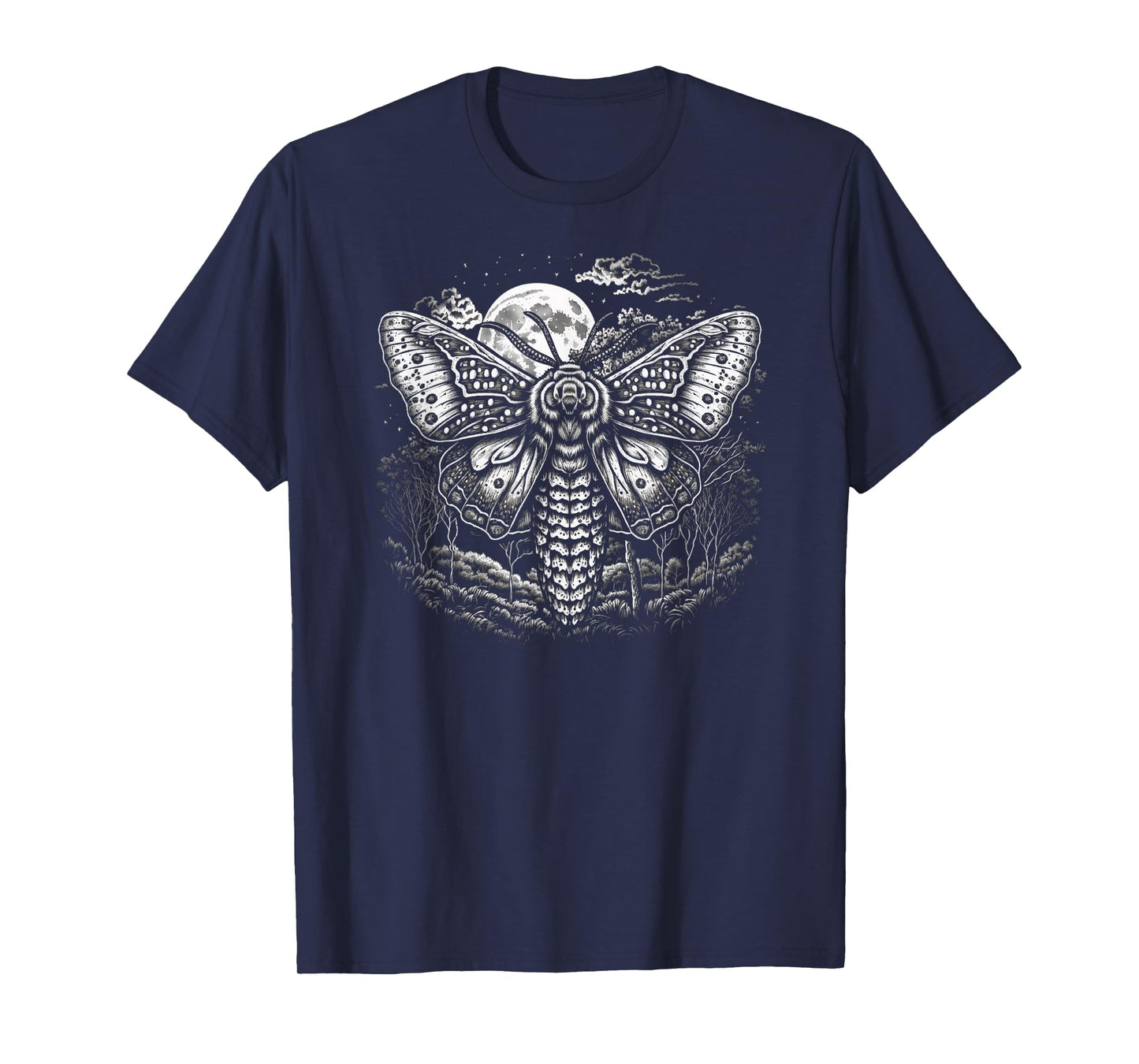 Moth And Moon Night Sky Folkloric Wiccan Nature Goth T-Shirt