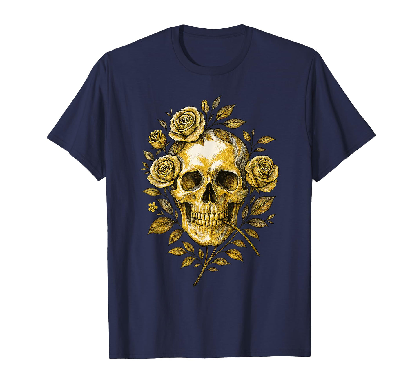 Floral Mexican Skull with Rose Details and Gothic Head T-Shirt