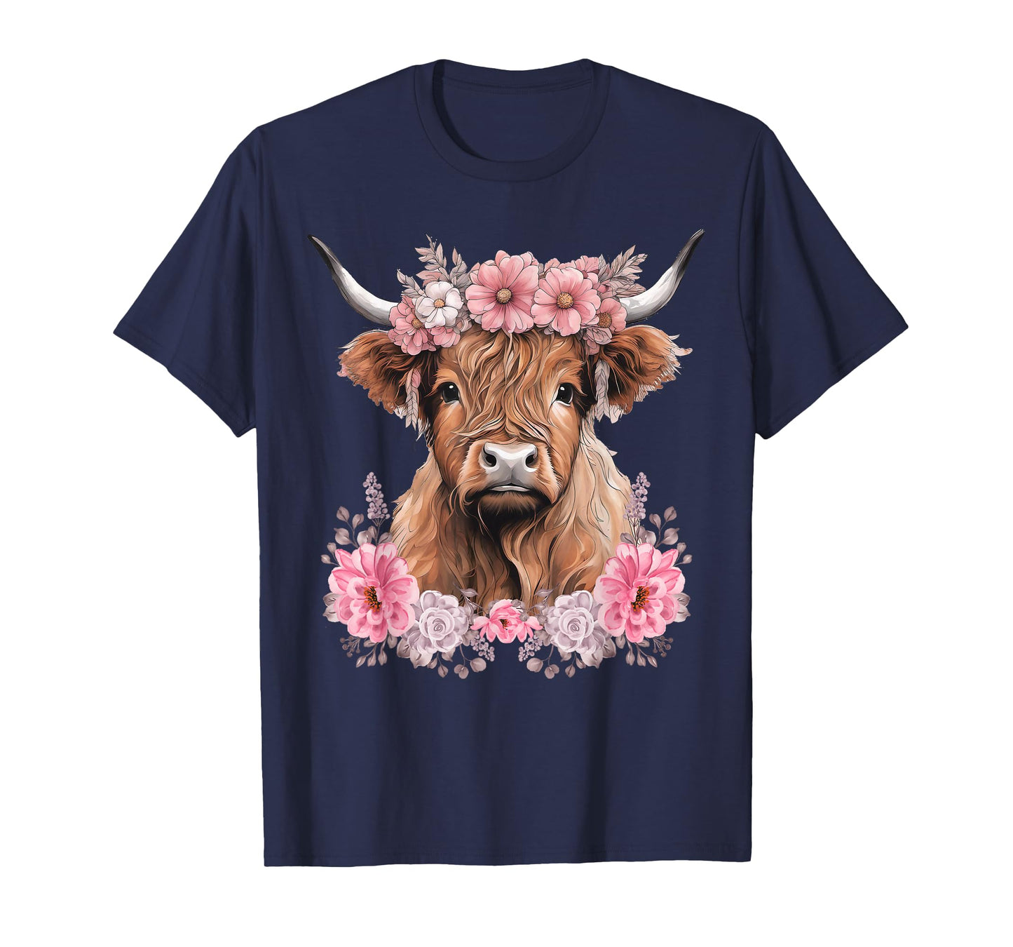 Cute Baby Highland Cow With flowers Calf Animal cow women T-Shirt
