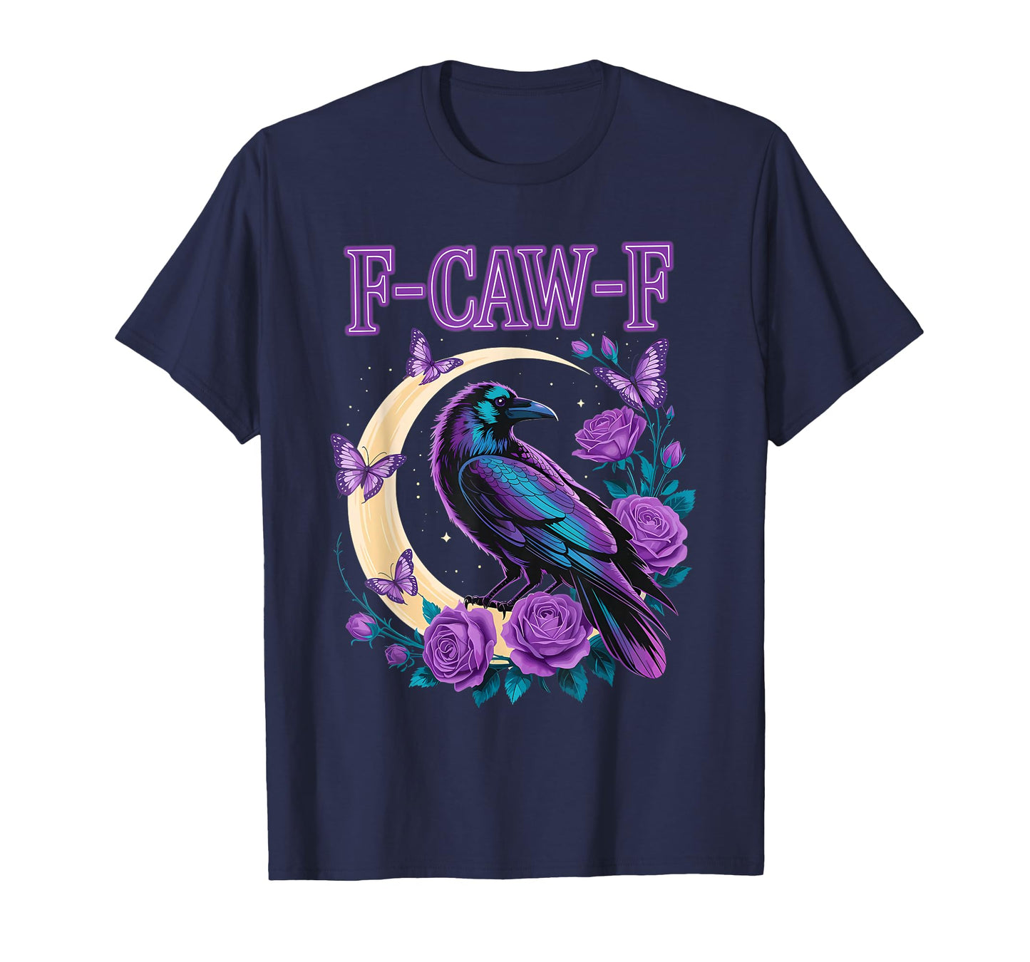 Pastel Gothic Raven Purple Roses Moon F-CAW-F Halloween T-Shirt