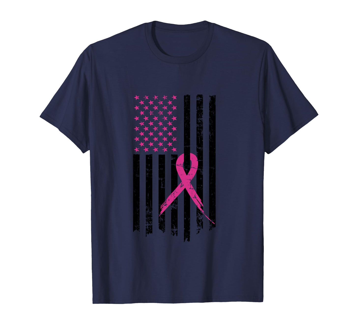 Breast Cancer Awareness Pink Ribbon American Flag Long Sleeve T-Shirt