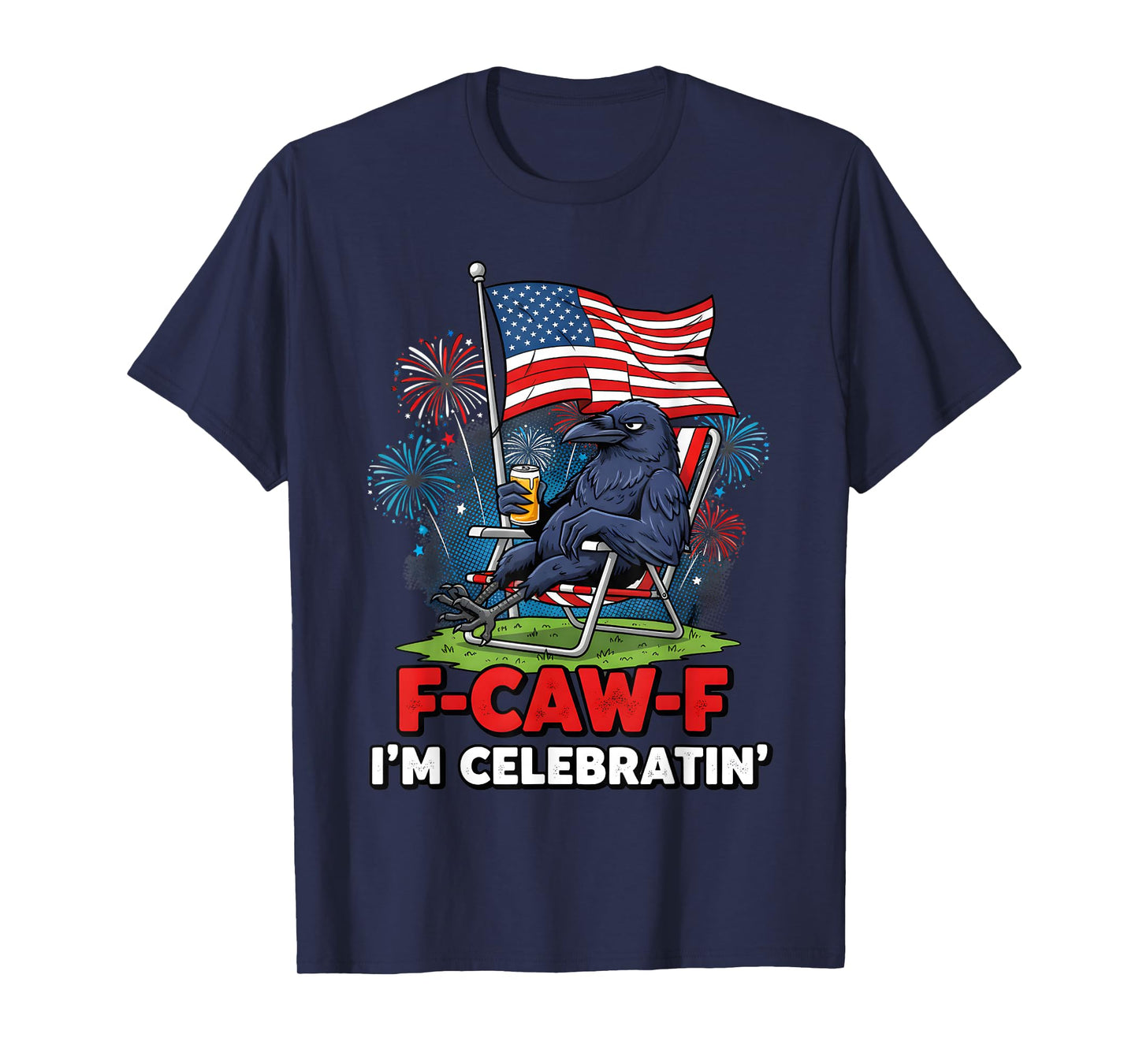 F-CAW-F Im Celebratin USA Patriotic Black Crow American Flag T-Shirt