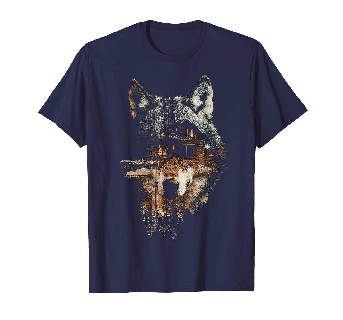 Wolf Nature House Animal Trees Illustration Art Wolf T-Shirt