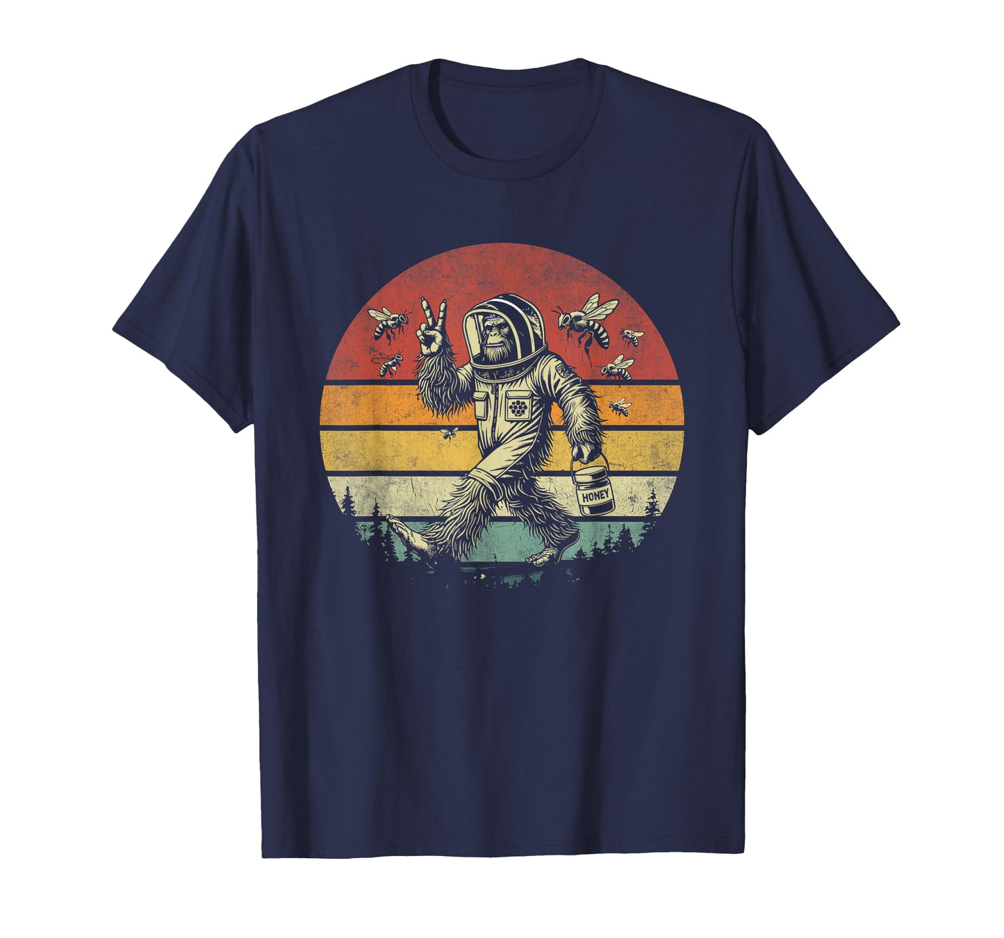 Bigfoot Beekeeper Funny Retro Honey Sasquatch Beekeeping T-Shirt
