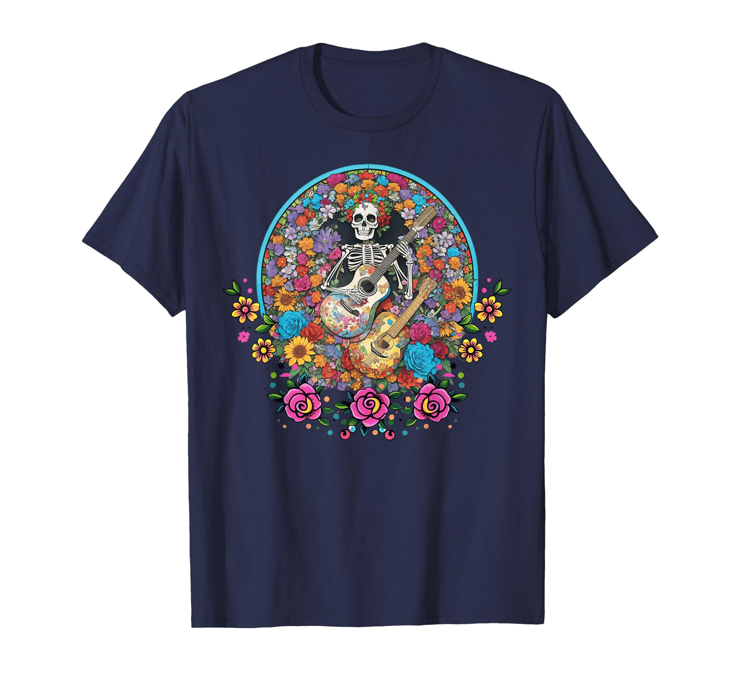 Catrina Day Floral Sugar Skull Guitar Los Muertos Halloween T-Shirt