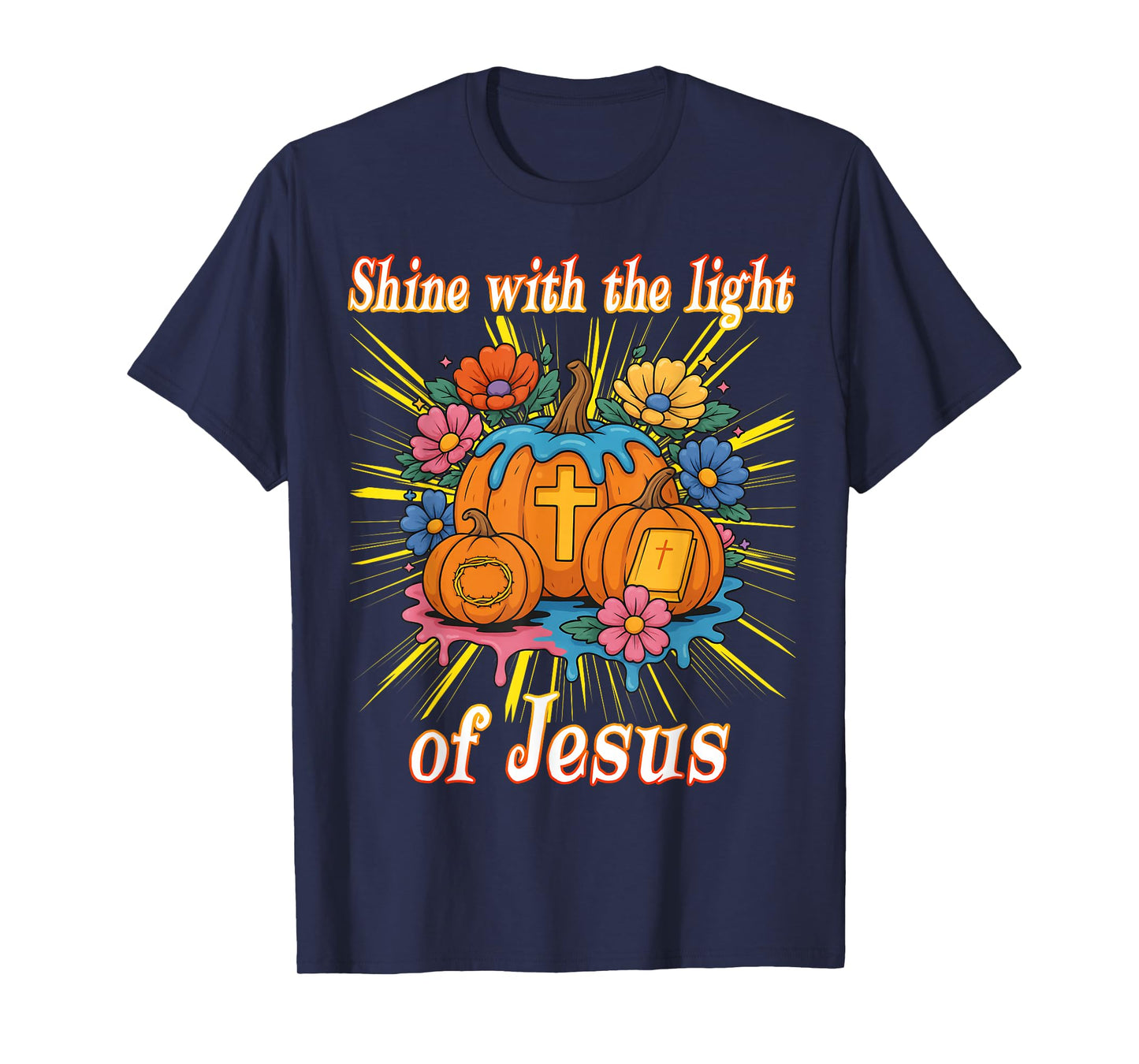 Shine with The Light of Jesus Pumpkin Christian Halloween T-Shirt