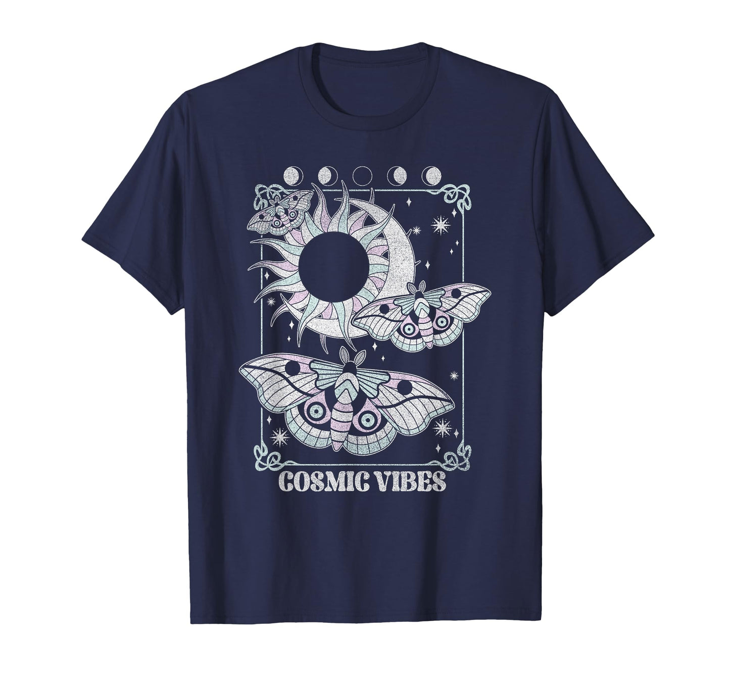Cosmic Vibes Mystical Moths Flying Over Sun And Moon T-Shirt