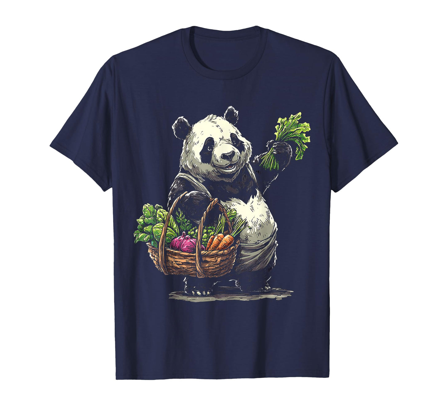 Panda Holding Vegetables Animal Graphic Illustration Panda T-Shirt