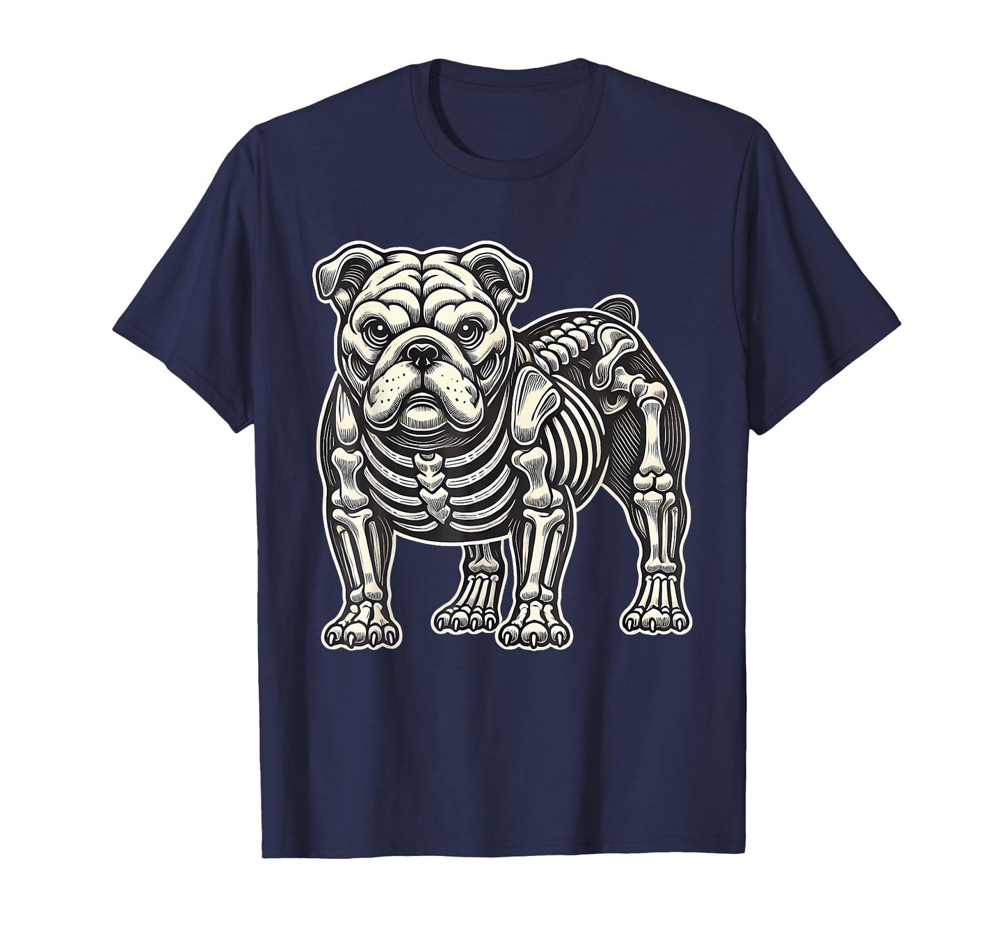Funny English Bulldog Dog Skeleton Halloween Men Women Kids T-Shirt