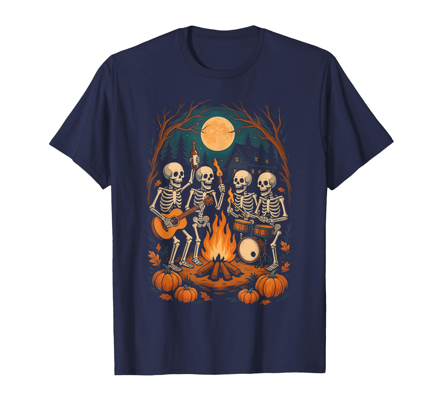 Vintage Ghost and Skeleton by Fire Camping Gothic Halloween T-Shirt
