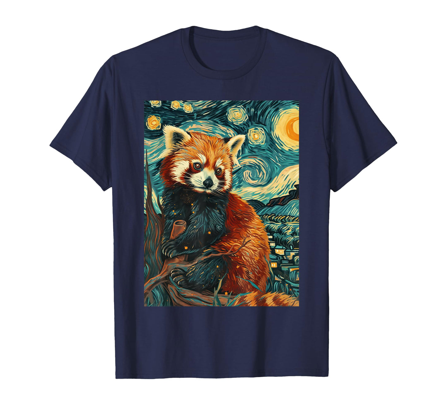 Red Panda Starry Night Van Gogh Graphic T-Shirt