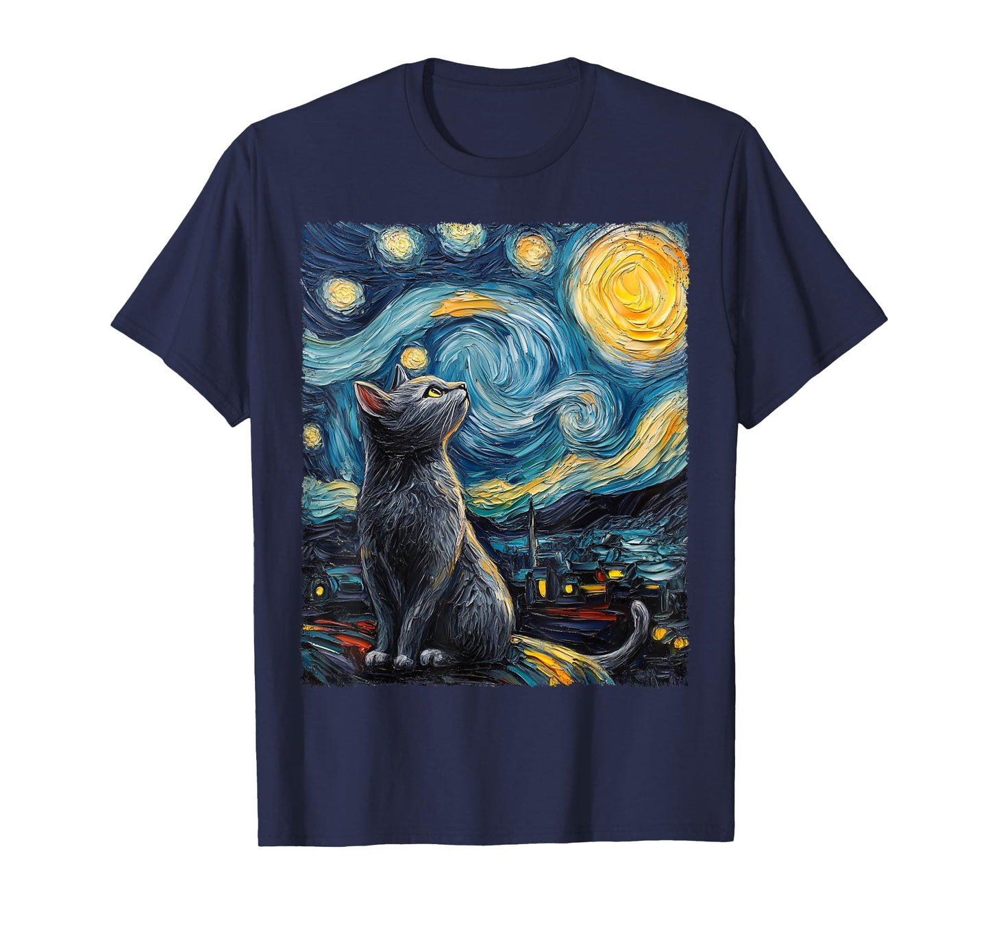 Colorful Van Gogh Starry Night Cat Men Women Kids T-Shirt