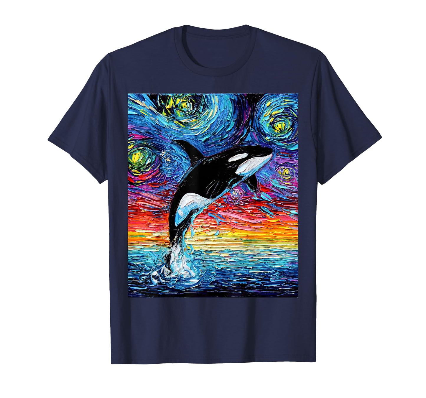 Orca Killer Whale Starry Night Colorful Ocean Art by Aja T-Shirt