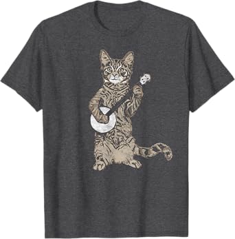Banjo Cat - Funny Retro Style Bluegrass & Tabby Cat Lover T-Shirt