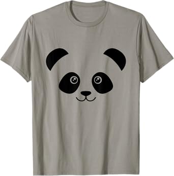 Panda Face Cute design Cute Little Panda Face T-Shirt for Women, Girls - Grey, Short Sleeve, Classic Fit, Unisex, XS/Small