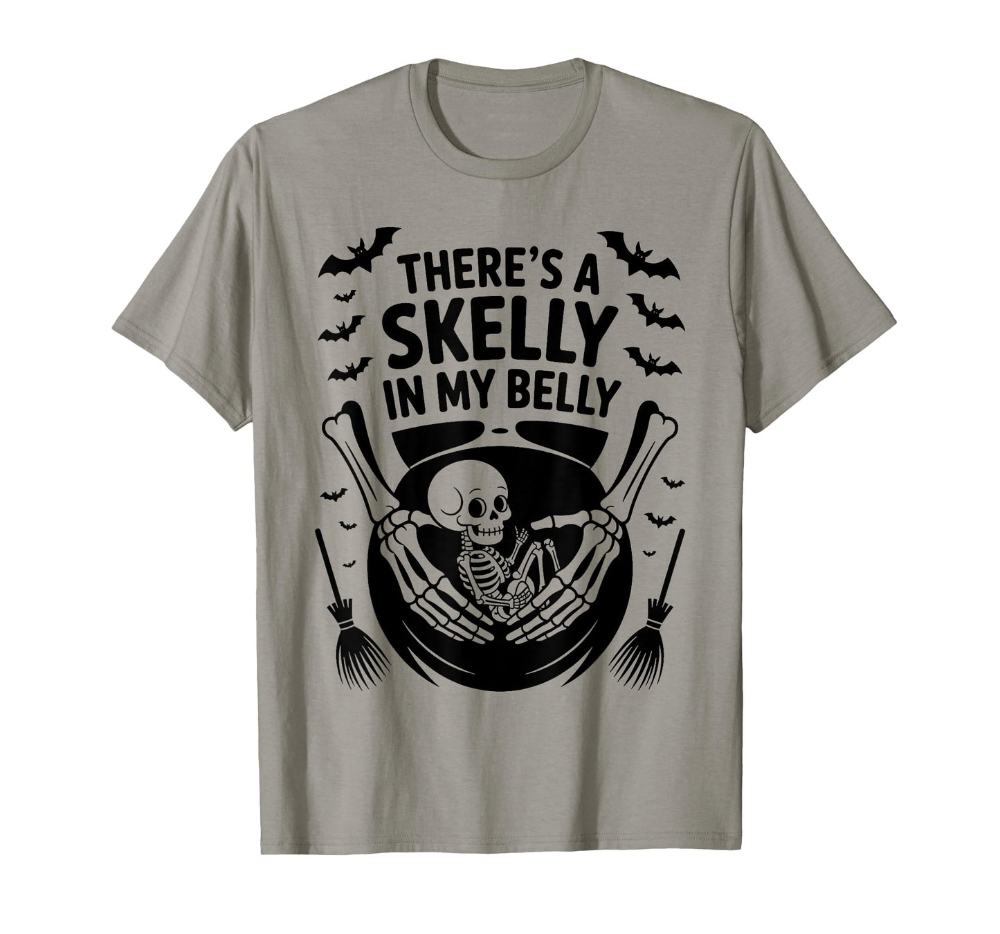 Funny Skeleton There's Skelly in My Belly Pregnant Halloween T-Shirt