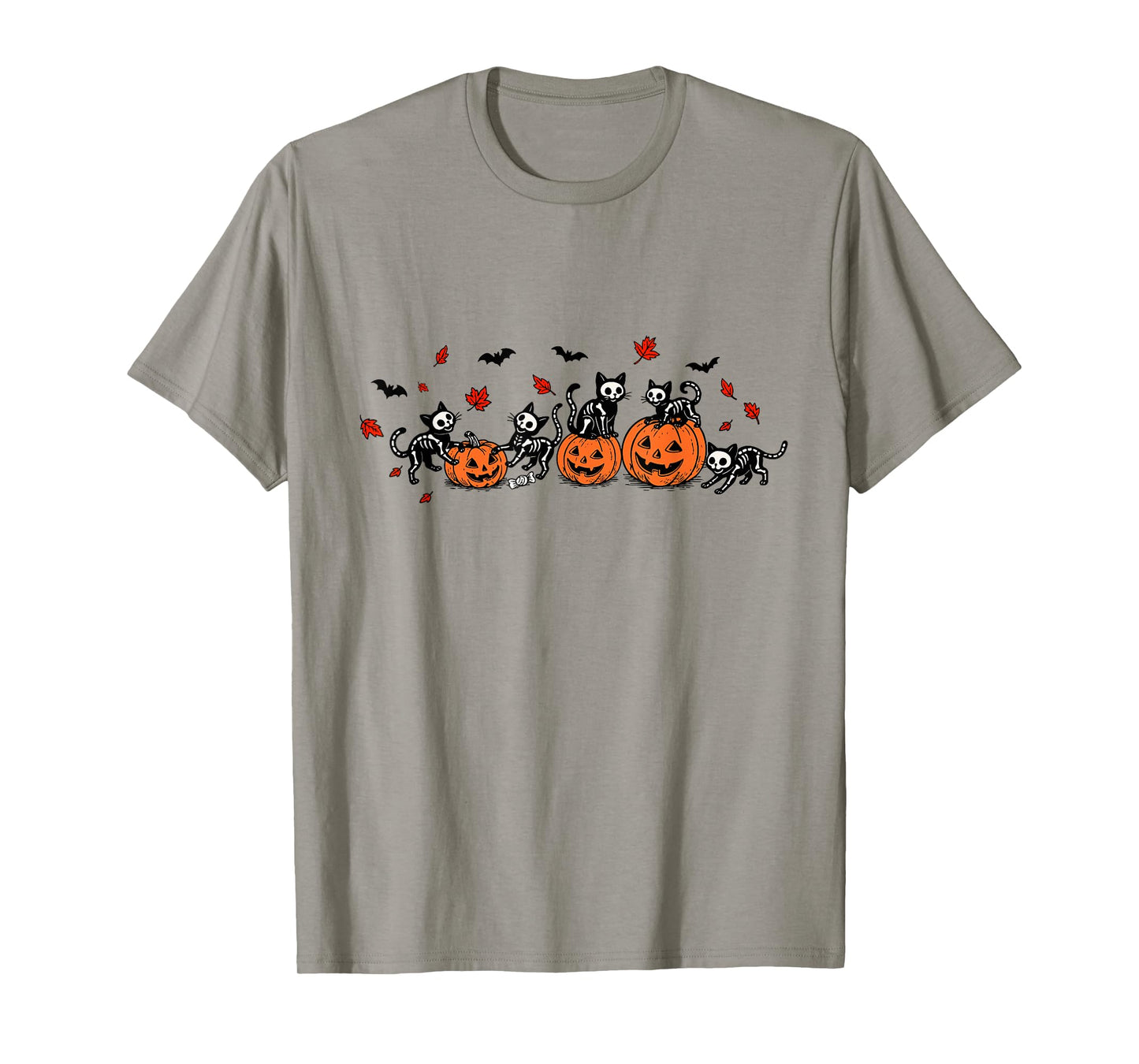 Skeleton Black Cat Halloween Pumpkin Cat Fall Autumn Cat Mom T-Shirt