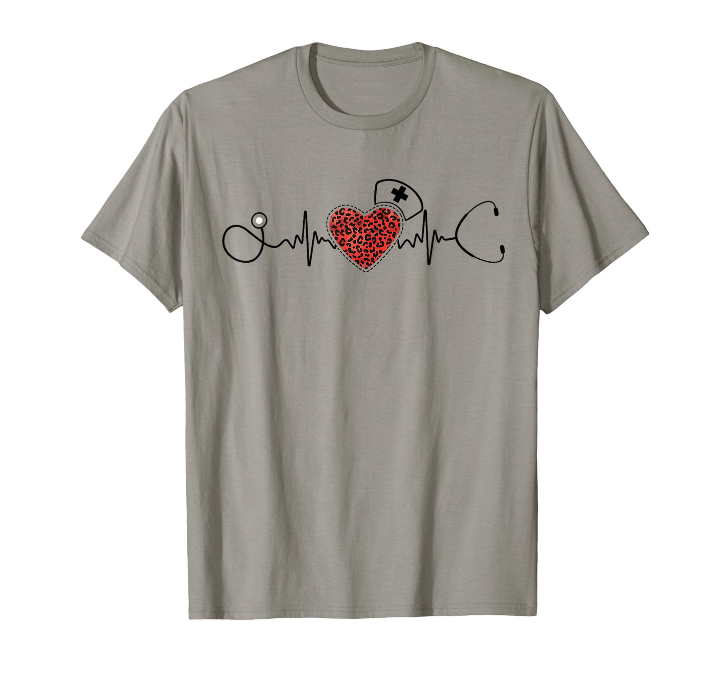 Nurse Shirts for Women Nurse Shirt Tees Blue Heart Pattern T-Shirt Classic Fit Pull On Crew Neck Small
