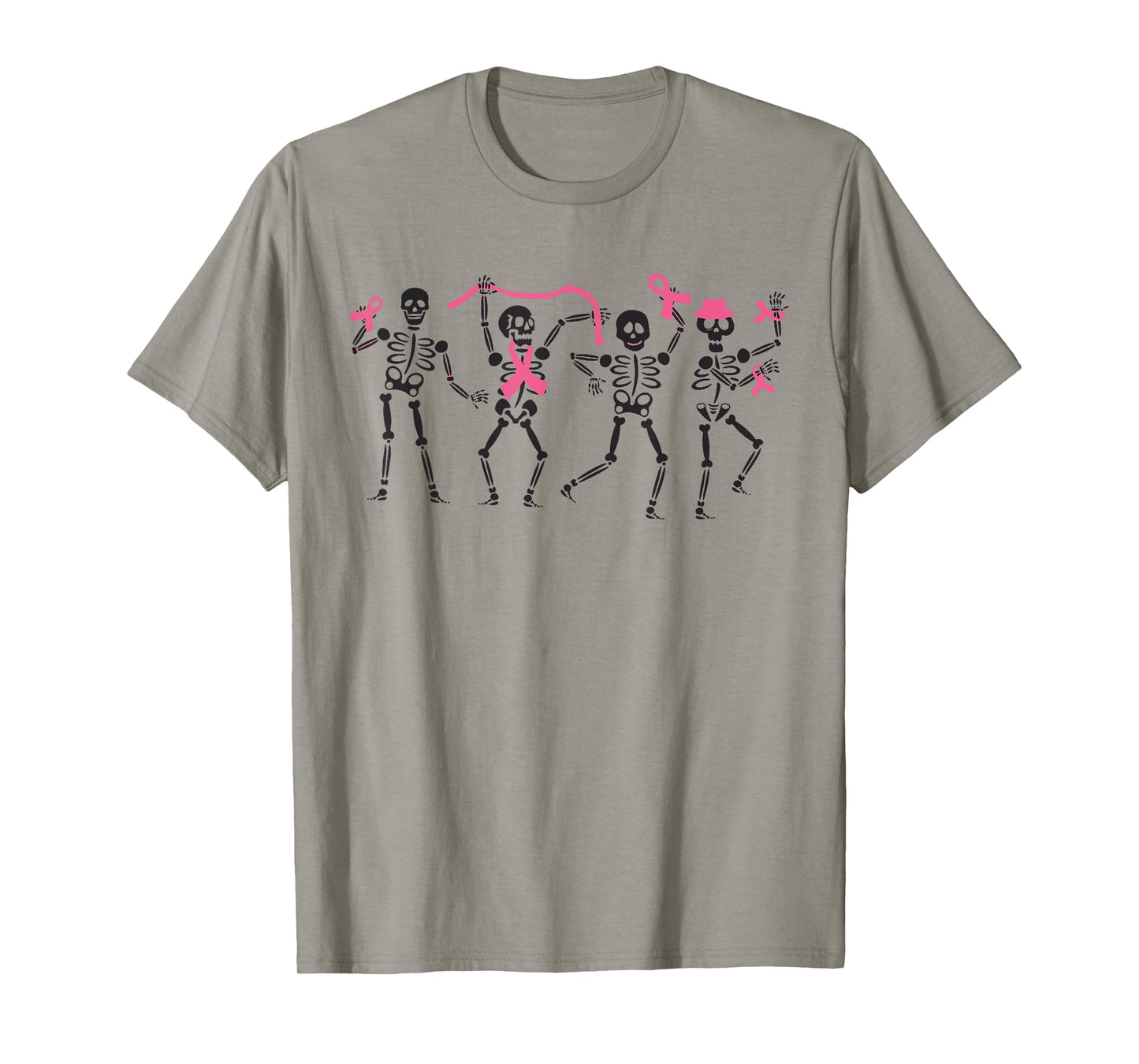 Dancing Skeleton Breast Cancer Awareness Ribbon Halloween T-Shirt