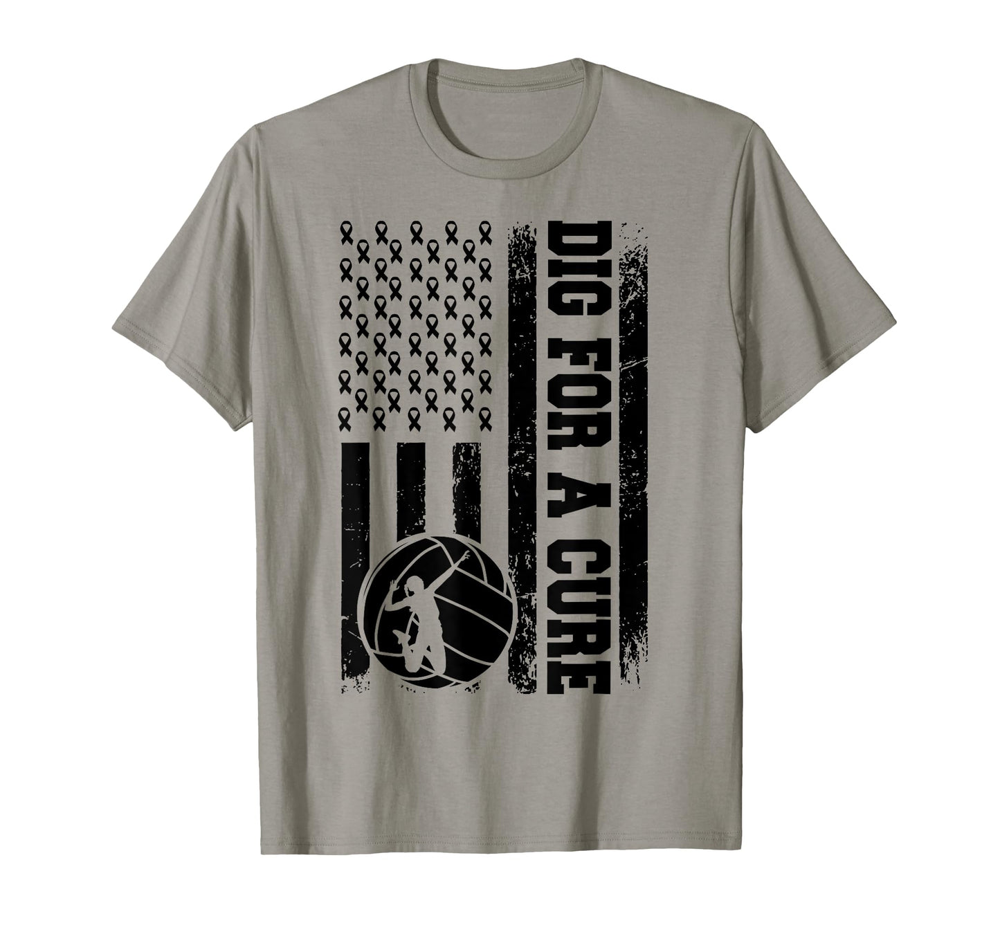 Dig For A Cure Breast Cancer Volleyball Pink American Flag Women Kids Men T-Shirt