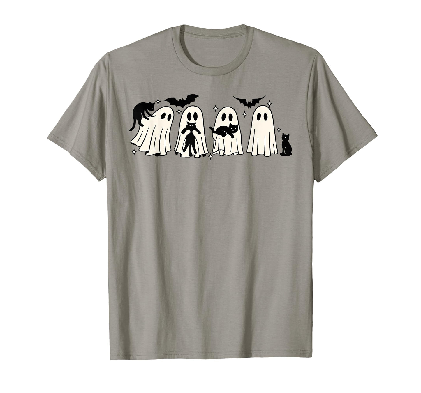 Funny Ghost Black Cat Spooky Season Trick Or Treat Halloween T-Shirt for Men Women Kids