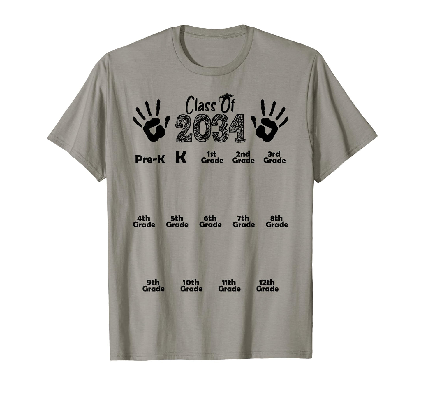 Class of 2034 Grow With Me Shirt Handprint Pre-K 12th Grade T-Shirt