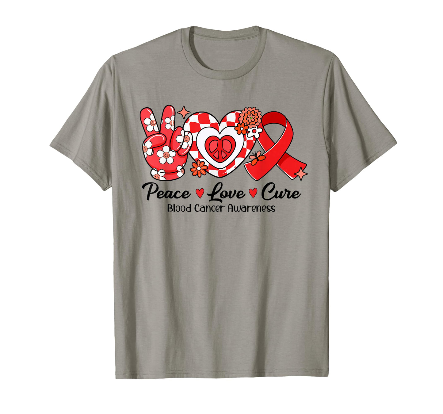 Retro Groovy Peace Love Cure Blood Cancer Awareness Gifts T-Shirt