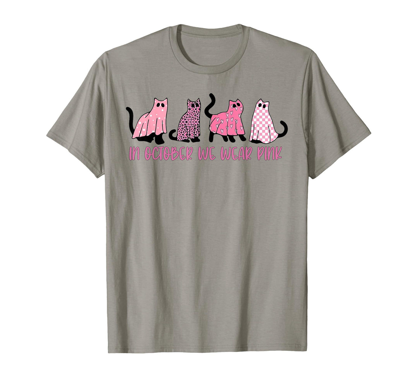 in October We Wear Pink Ghost Cats Breast Cancer Awareness T-Shirt