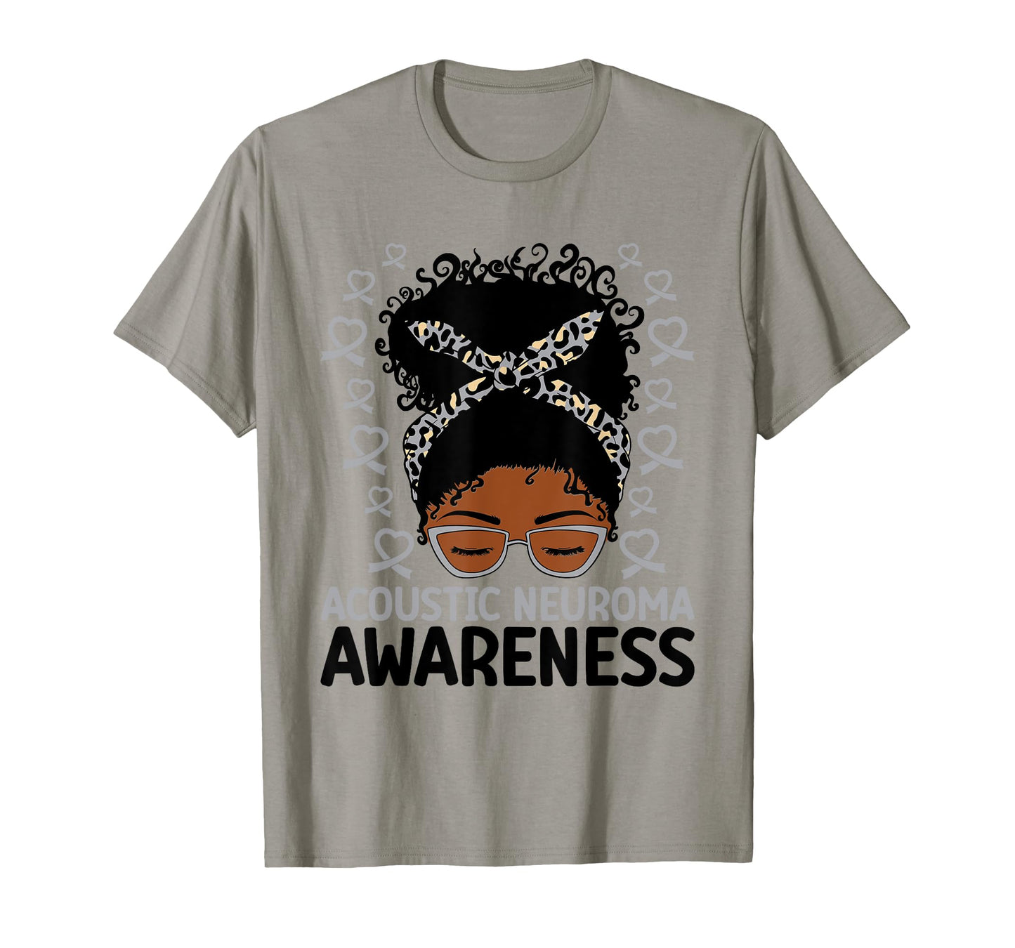 Acoustic Neuroma Awareness Women Messy Bun Gray Ribbon T-Shirt