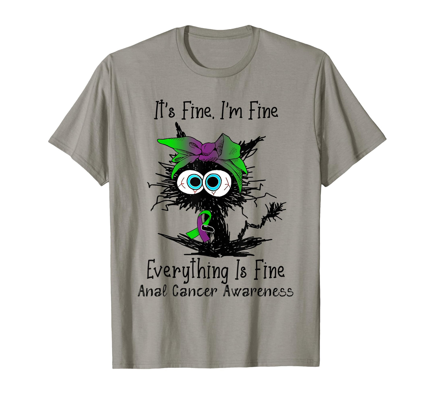 Funny Black Cat Its Fine I'm Fine Anal Cancer Awareness T-Shirt for Men Women
