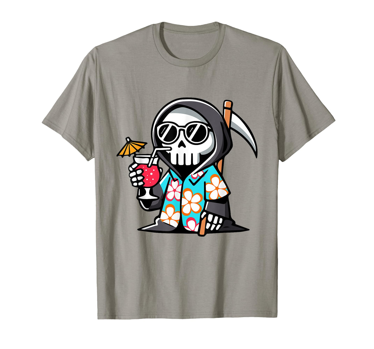 Funny Grim Reaper Hawaiian Summerween Summer Halloween T-Shirt