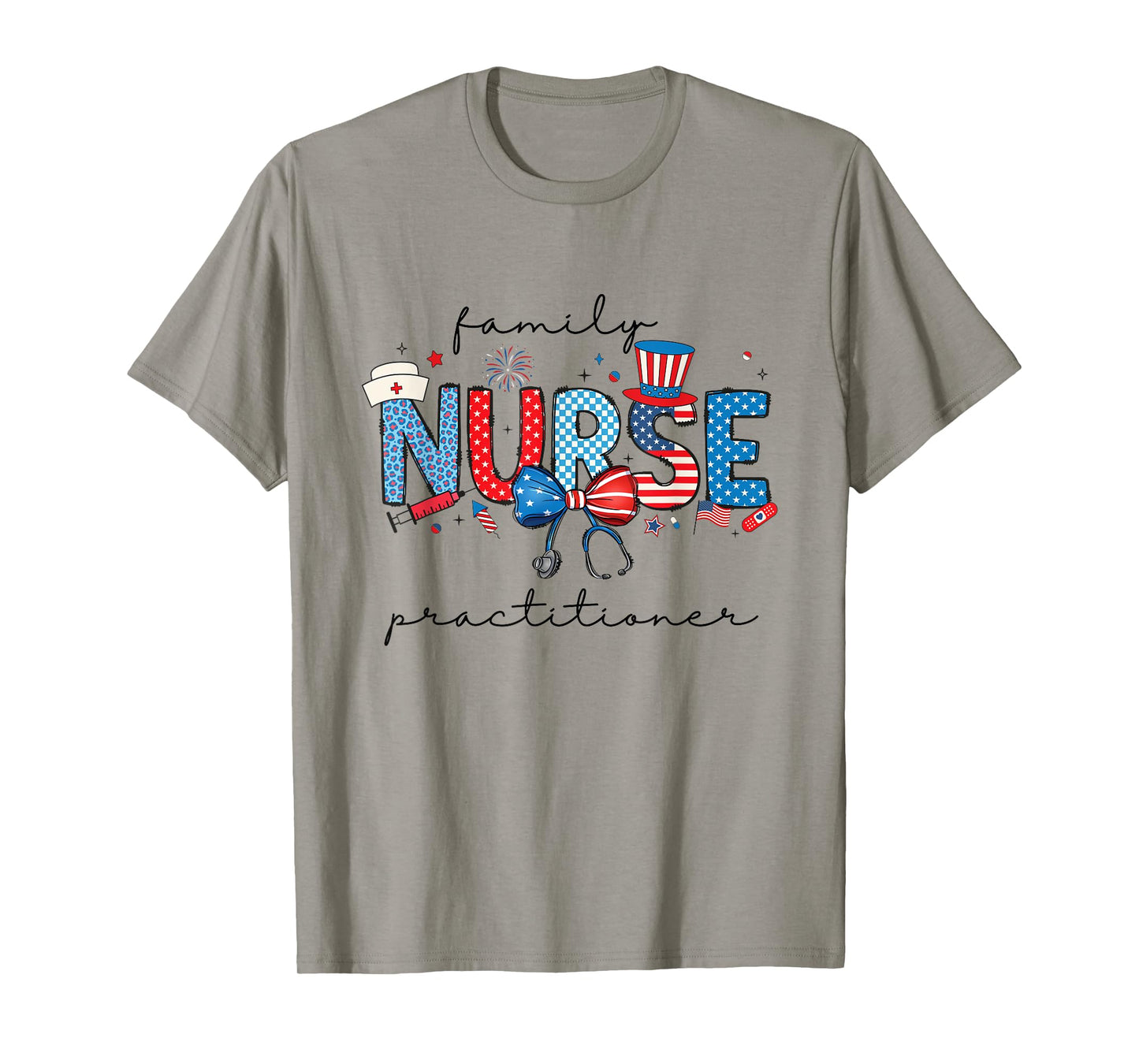 Family Nurse Practitioner 4th July USA Coquette Bow Nursing T-Shirt
