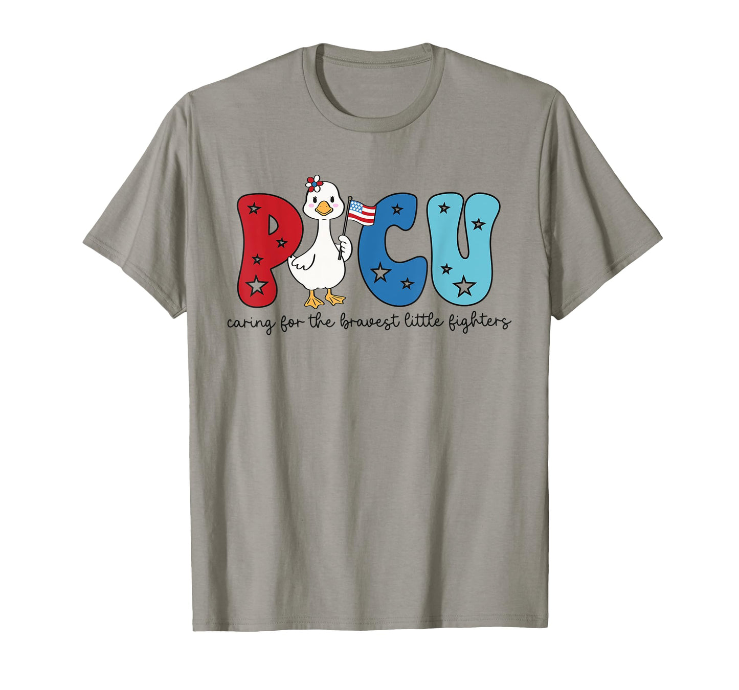 Retro 4th of July PICU Nurse Cute Goose Pediatric ICU Nurse T-Shirt